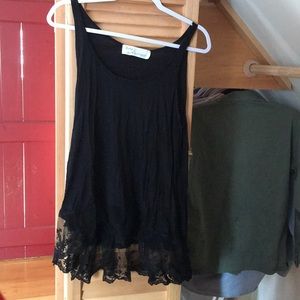Black Lace Trim Hi-Lo Tank Top
